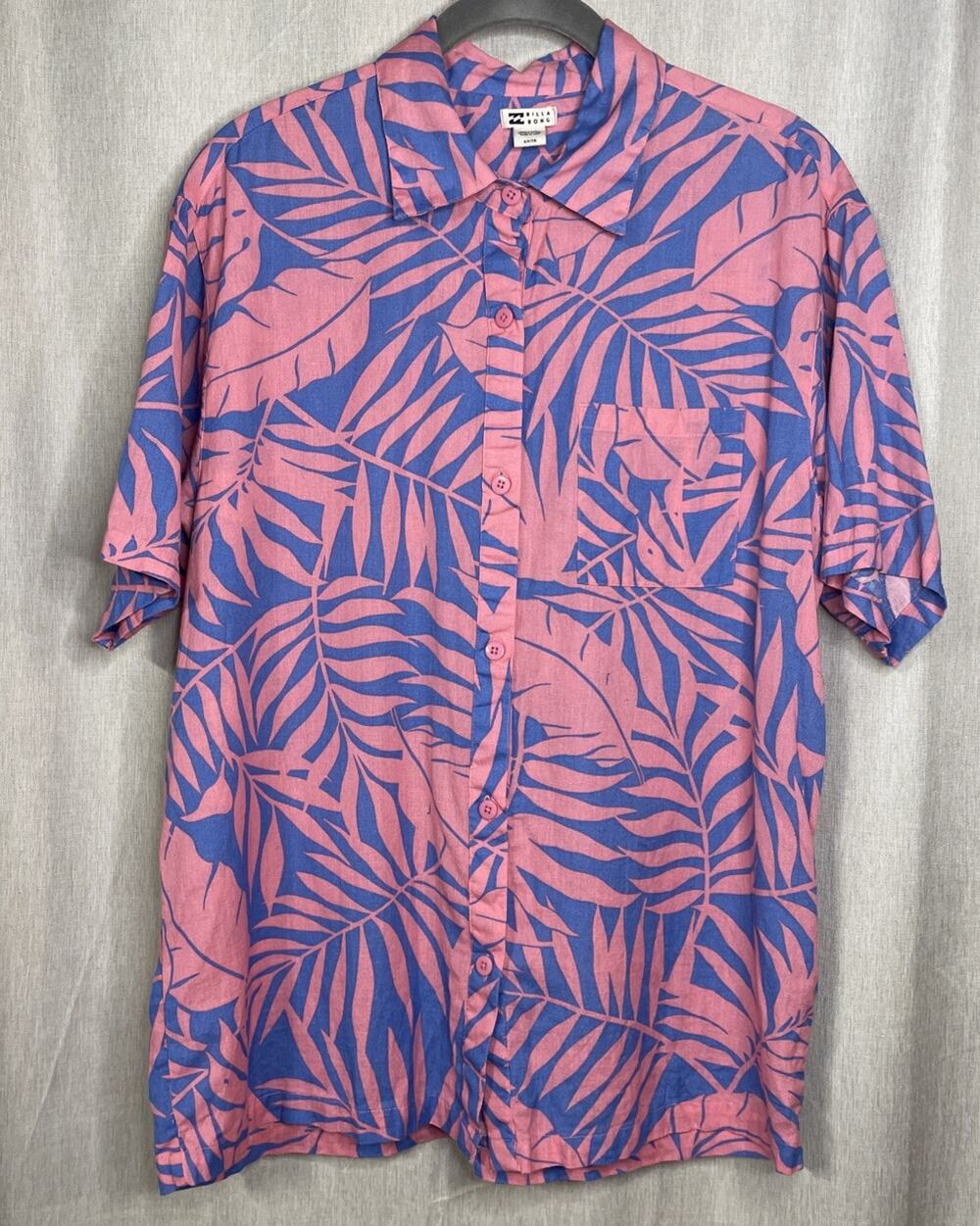 Billabong Shirt Men’s Small Blue/Pink Floral Pattern Button-up Top - Linen Blend